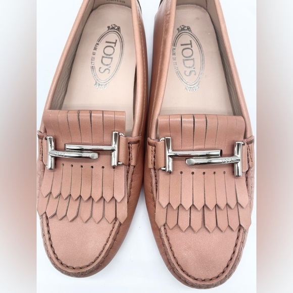 Tod’s Blush Pink/ Aurora double T Gommini leather loafers 38.5 - Picture 3 of 10